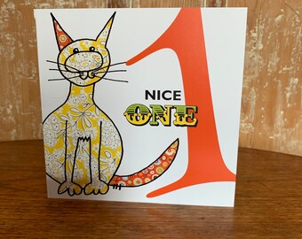 First birthday greeting card - blank inside with slogan 'Nice One.'