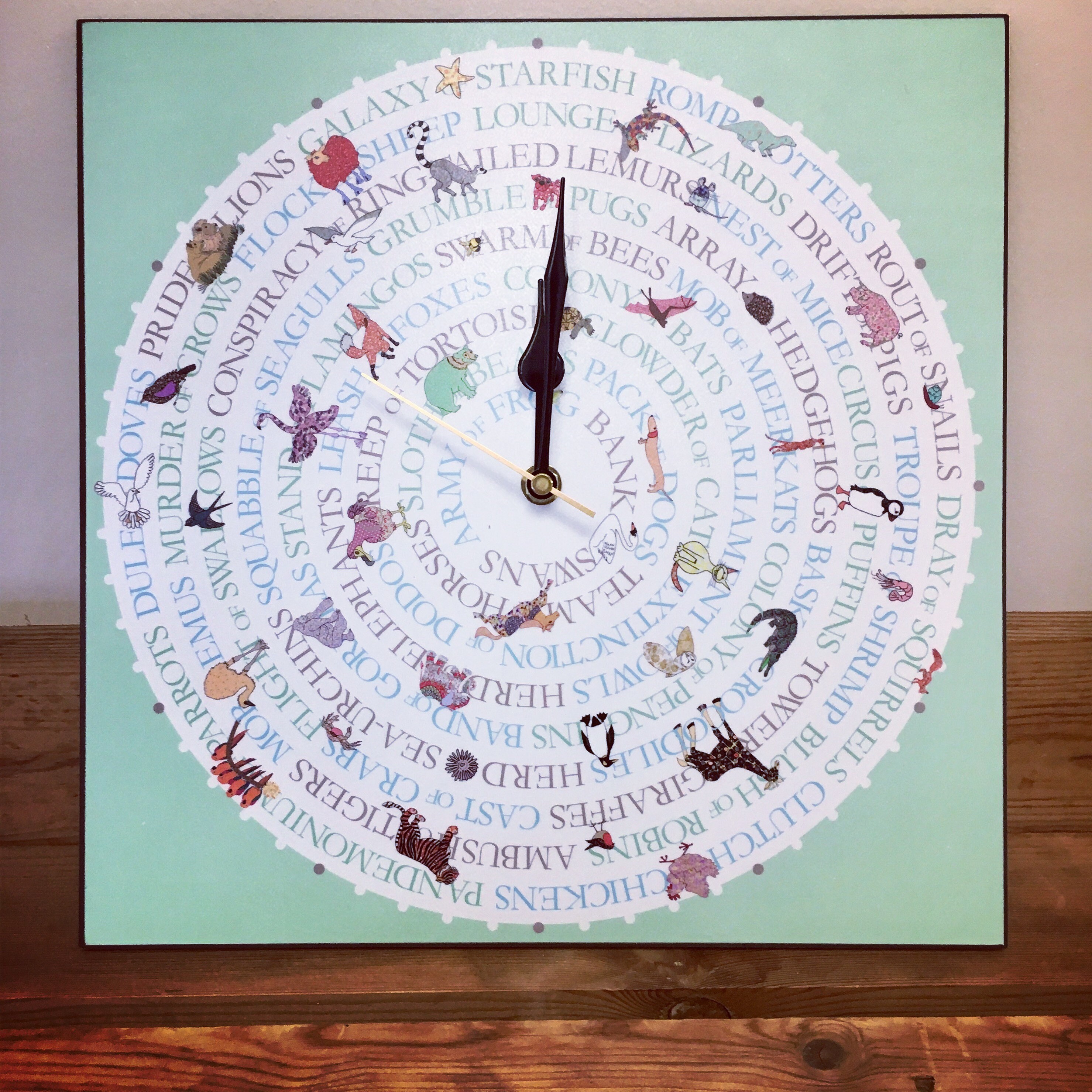 Animal Collective Nouns CLOCK 12 Drawn and Designed by Etsy