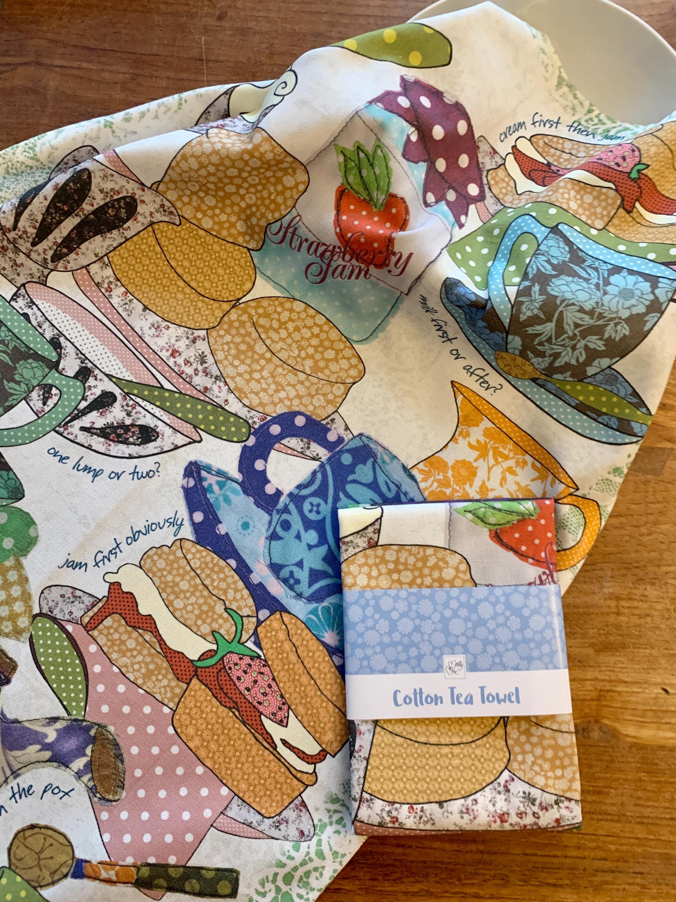 British Cream Tea Towel: Hand-Drawn Cotton Kitchen Decor