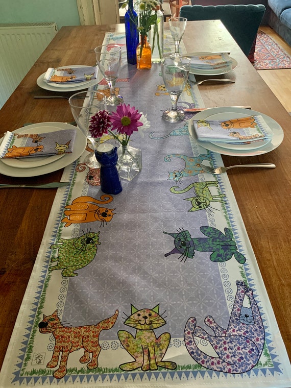 Cat Table Runner a Colorful Table Runner Printed and Made Etsy