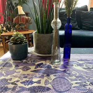 Coastal table runner multi fish in blue hues for your fish suppers and beach houses . image 3