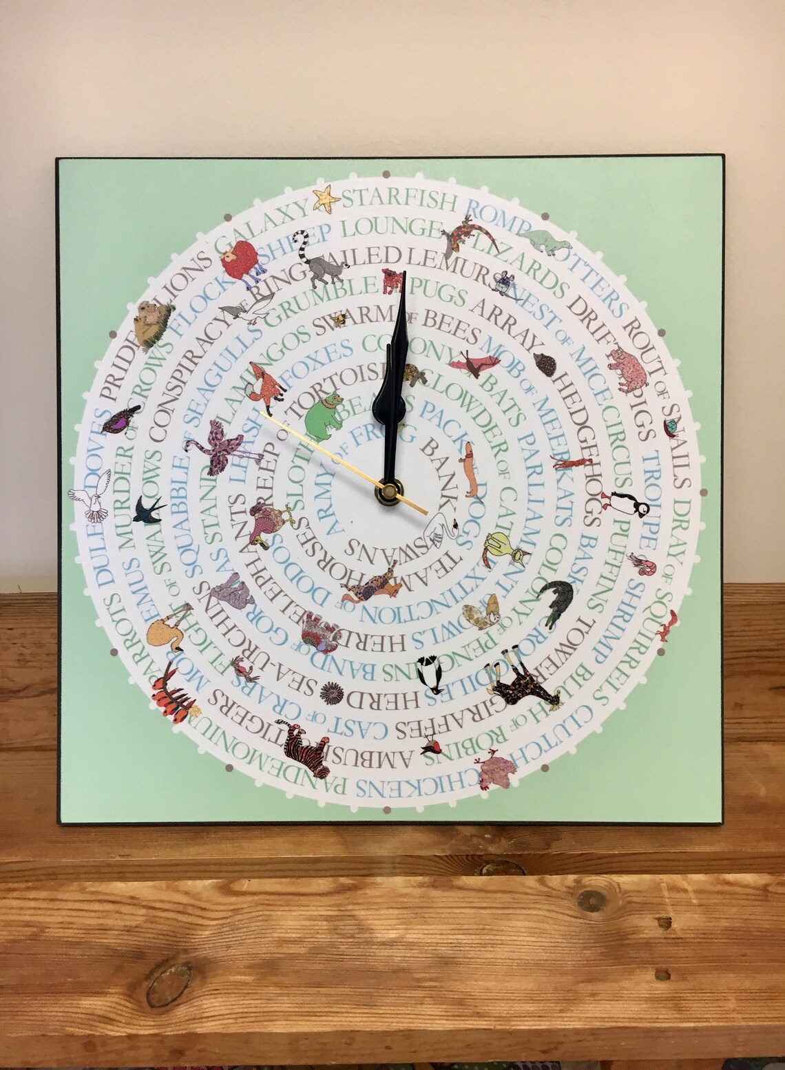 Animal Collective Nouns CLOCK 12 Drawn and Designed by Etsy
