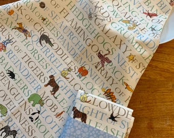 Animal Collective Nouns Tea Towel: Hand-Drawn Cotton Dish Towel