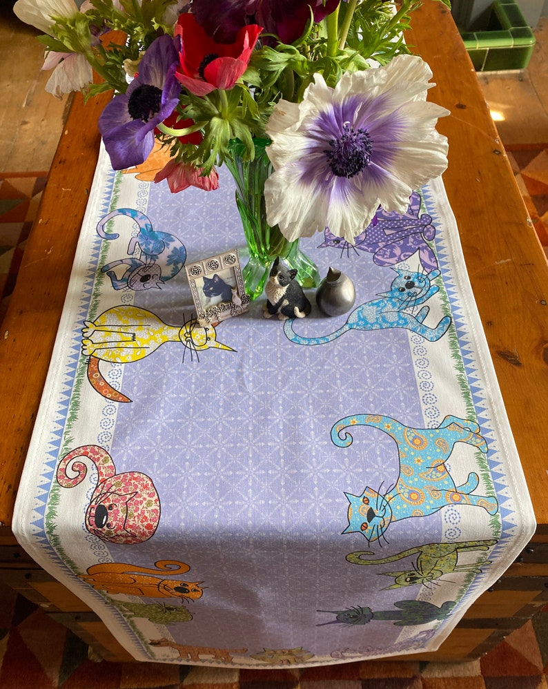 Cat Table Runner a Colorful Table Runner Printed and Made Etsy