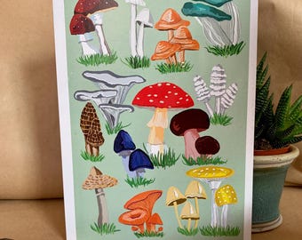 Mushroom Art Card: A5 Bohemian Fungi Greetings Card