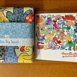 Lot de torchons et carte d'anniversaire chat – Cadeau amusant pour les amoureux des chats – Vous êtes les moustaches du chat – Emballage cadeau respectueux de l'environnement