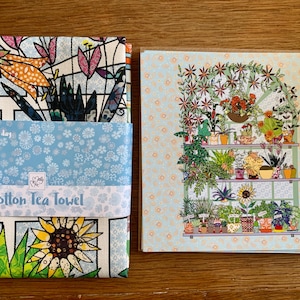 Coffret cadeau plante d'intérieur - Carte amusante d'herbes et de plantes et un torchon illustré - Dessiné à la main par MollyMac