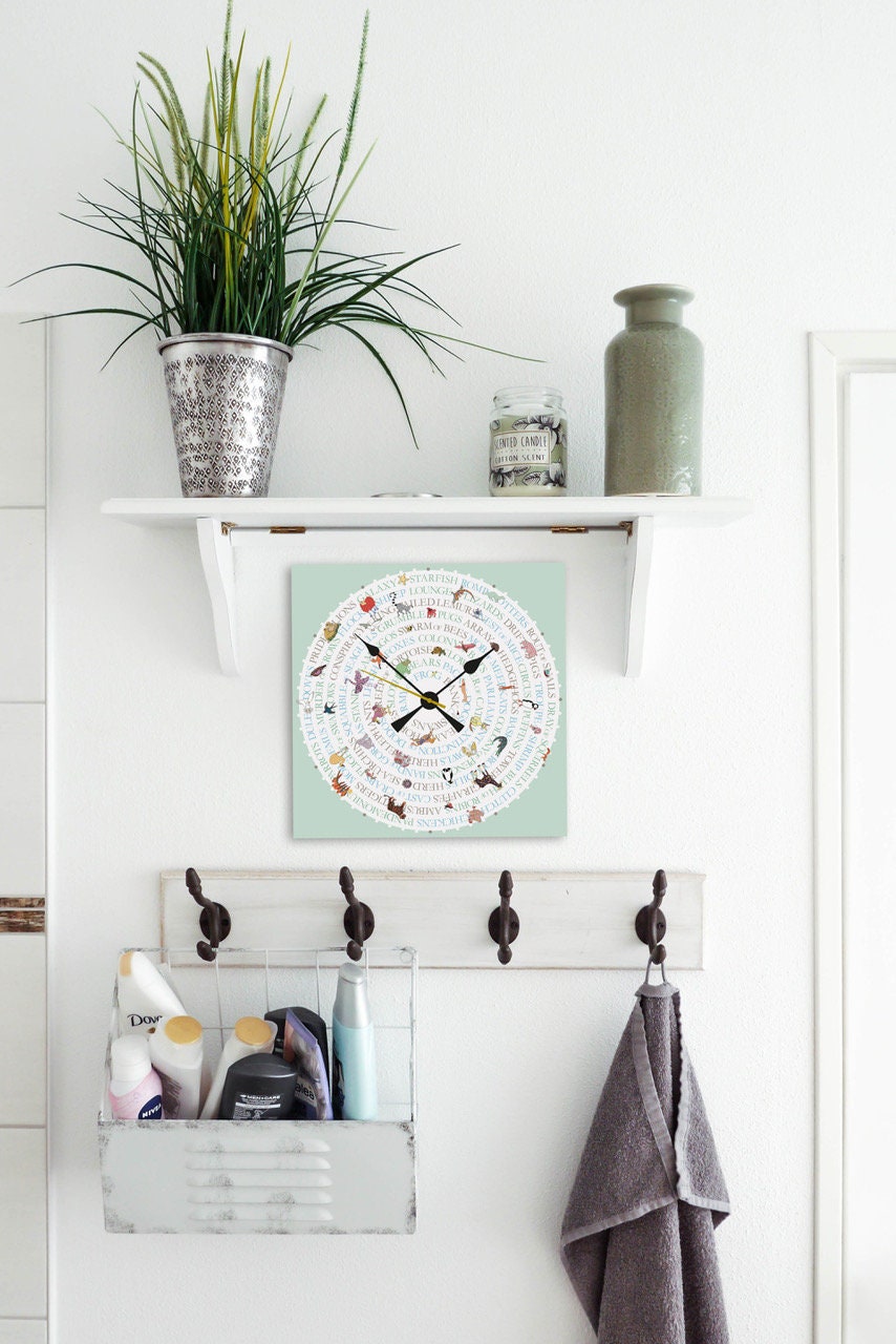 Animal Collective Nouns CLOCK 12 Drawn and Designed by Etsy