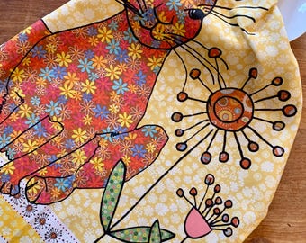 Rabbit kitchen towel, a pretty printed cotton tea towel to gift or keep by MollyMac