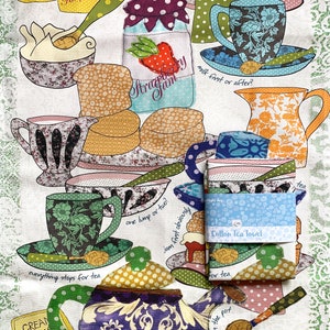 TEA TOWEL, British Cream Tea design,  100% cotton, pretty printed  kitchen towel celebrating afternoon tea.