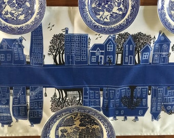 Camino de mesa de algodón azul: decoración urbana moderna para el hogar