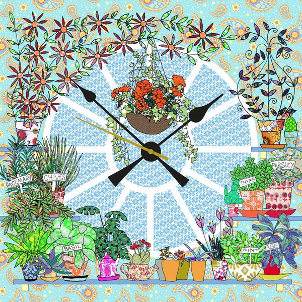 Plantes WALL CLOCK 18" dessinée et conçue par MollyMac