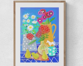 Floral Still Life Art Print: Colorful Kitchen & Dining Room Decor