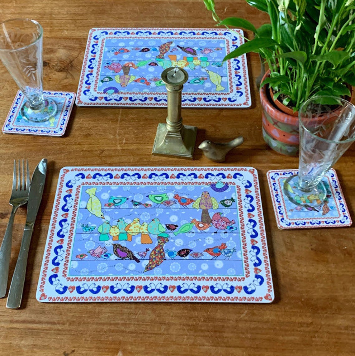 Placemats Bird table mats with cork base for the table Set Etsy