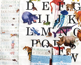 TEA TOWEL Set of 2 - Animal Collective Nouns & Animal Alphabet, Perfect gift