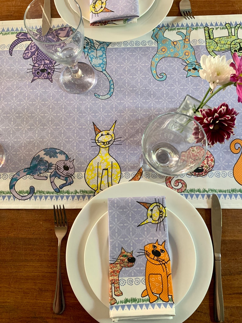 Cat Table Runner a Colorful Table Runner Printed and Made Etsy
