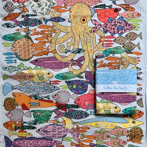 Hand illustrated fish tea towel. A pretty printed cotton kitchen towel to gift or keep by MollyMac. image 1