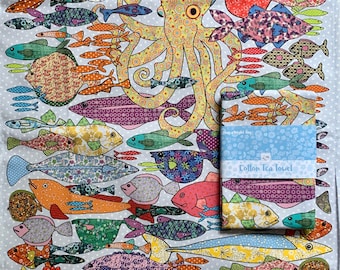 Hand-Drawn Fish Tea Towel: Coastal Kitchen towels that are 100% Cotton