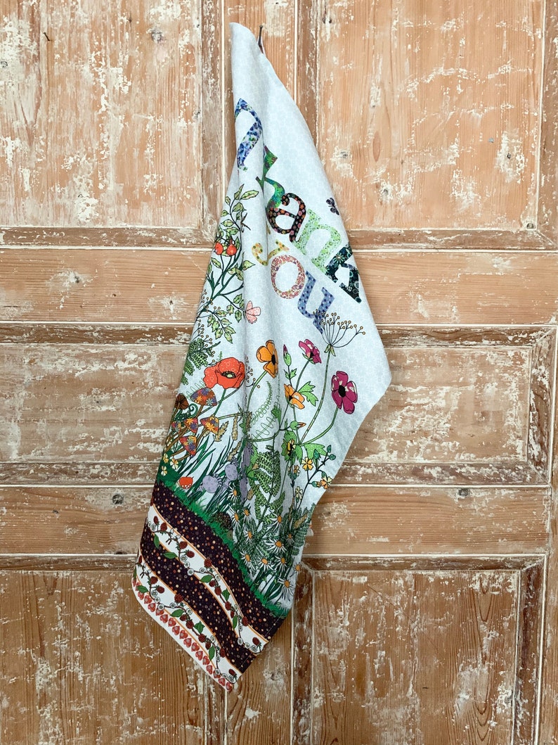 Thank You Kitchen Towel a Pretty Dish Towel Printed Cotton Etsy