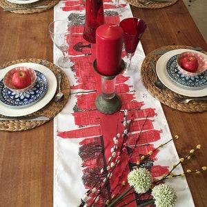 Red Cotton Table Runner: Modern Street Design Home Decor