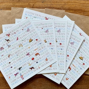 Juego de postales con sustantivos colectivos de animales: 6 tarjetas y sobres. Bonitas tarjetas con notas en forma de postal con el reverso en blanco para escribir tu mensaje.