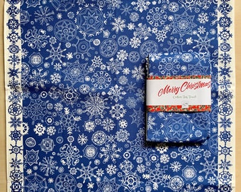 Festive Snowflake tea towel, Christmas kitchen towel in blue and white.