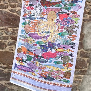 Hand illustrated fish tea towel. A pretty printed cotton kitchen towel to gift or keep by MollyMac. image 7