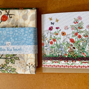 Conjunto de presente floral – Cartão de flores silvestres – um pano de prato ilustrado – desenhado à mão por MollyMac