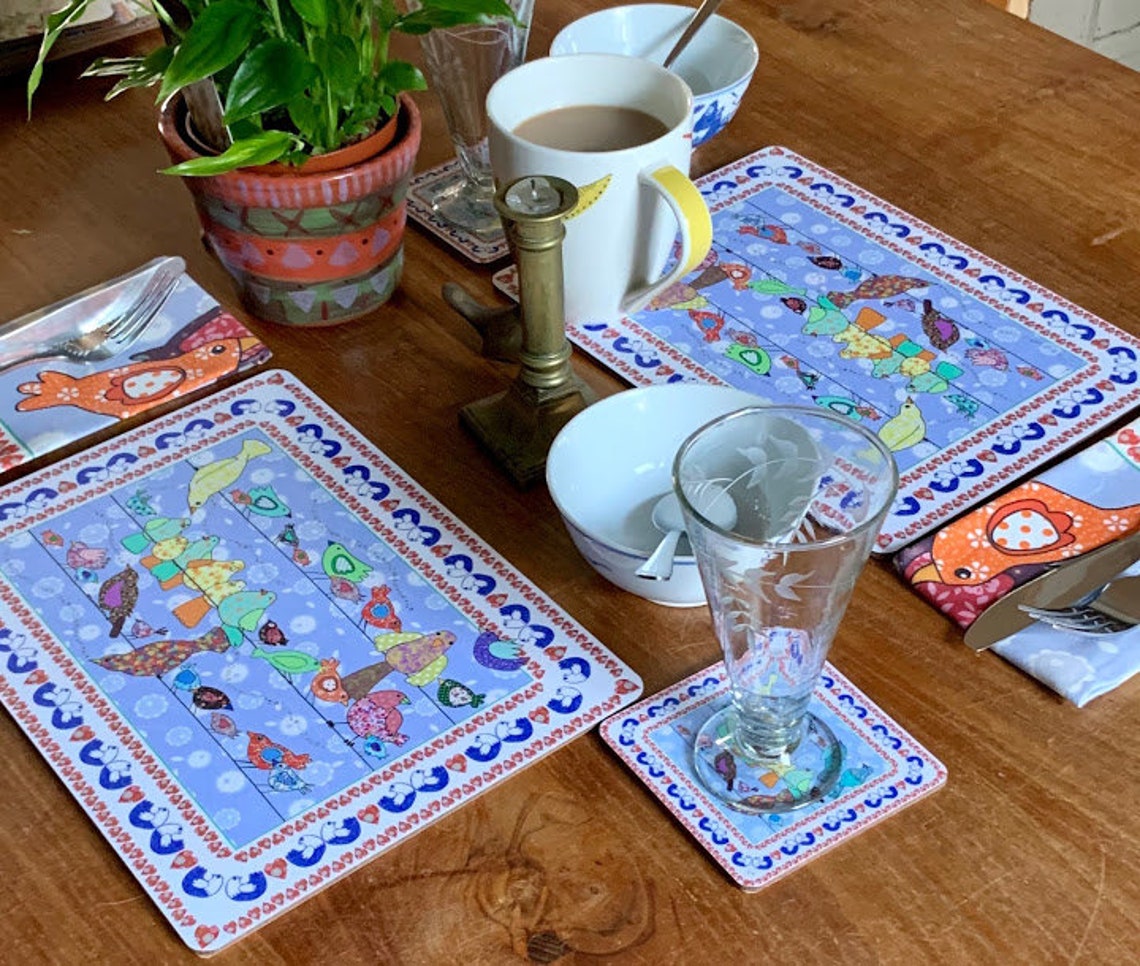 Placemats Bird table mats with cork base for the table Set Etsy
