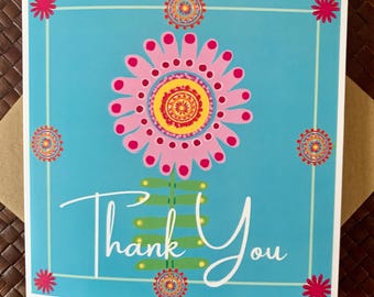 Floral Thank You Card: Bright Blue Greeting Card