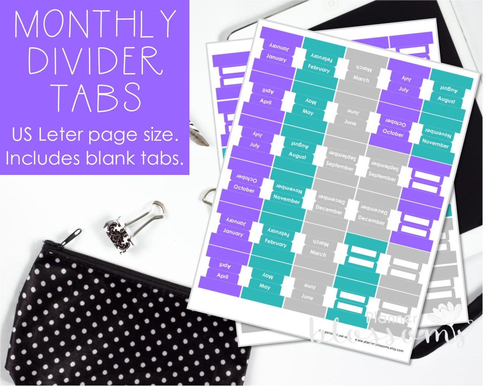 Monthly Divider Tabs Printable. Blank Divider Tabs Included. Etsy