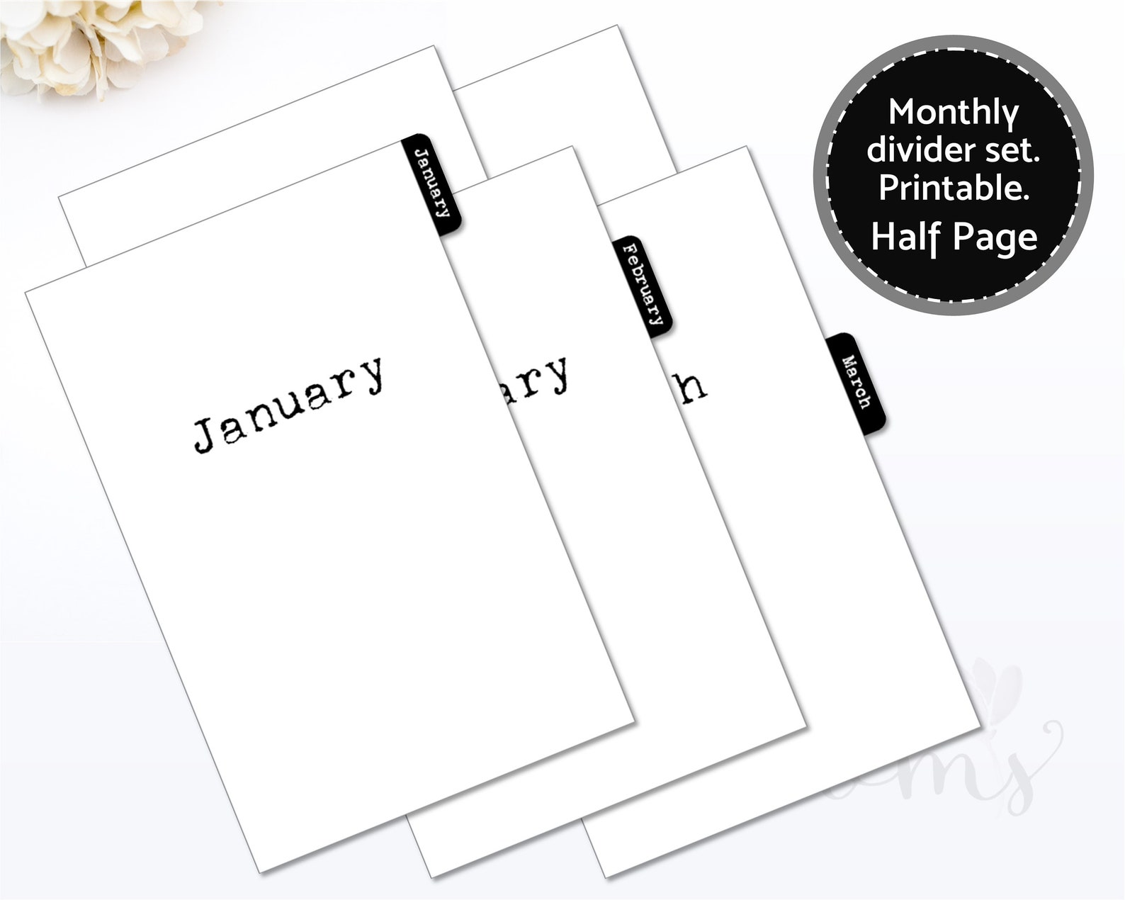 Monthly Divider Pages with tabs. Printable. Half Page Size Etsy