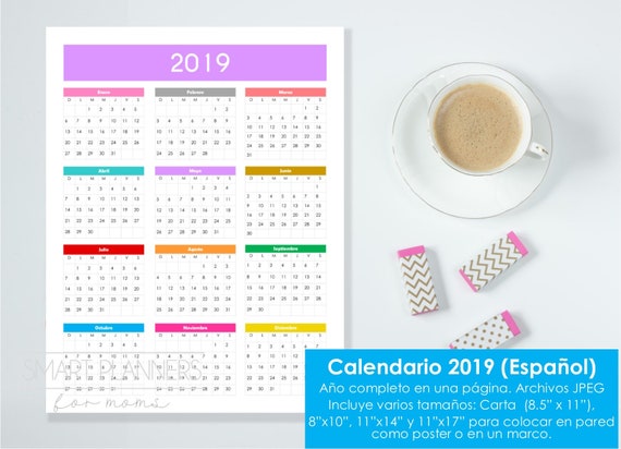 Calendario 2019 para imprimir. Tamaños: carta 8.5 x  Etsy