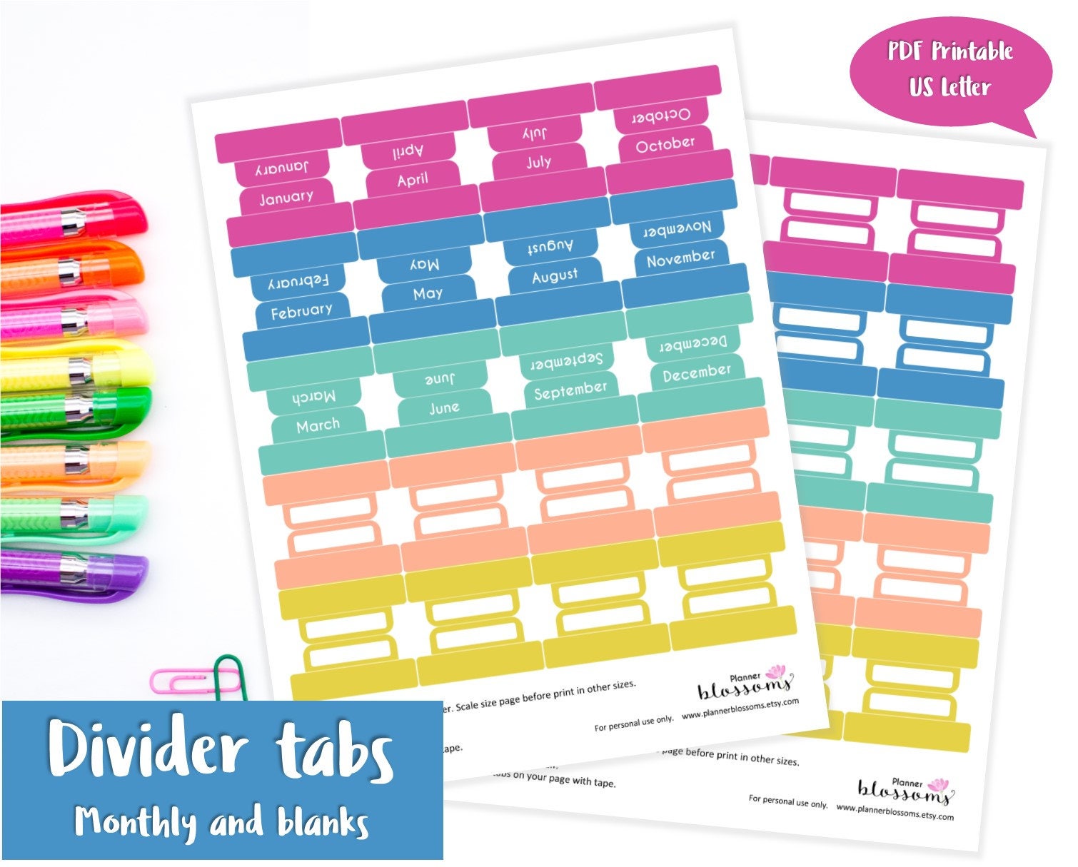 Divider tabs monthly and blanks printable. Monthly divider | Etsy