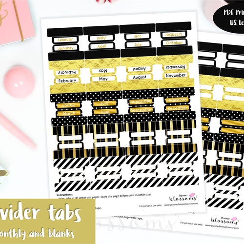 Editable Divider Tabs Blank Printable DIY Black | Etsy