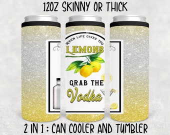 Life Lemons Vodka Skinny Can Cooler, Cozie, Tumbler, Skinny Coozie, Mom Can Cooler, Funny Can Cooler, Camping Can Cooler, Summer Can Cooler