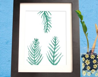 Leafy greens, green branches, ferns watercolor- instant digital download