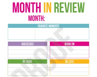 Month in Review - Planner Pages - Pick Your Pages - Combine to Customize Your Dream Planner - Printable PDF Instant Download