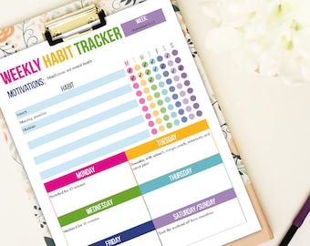 Weekly Habit Tracker- Letter size - Editable PDF- Digital Download