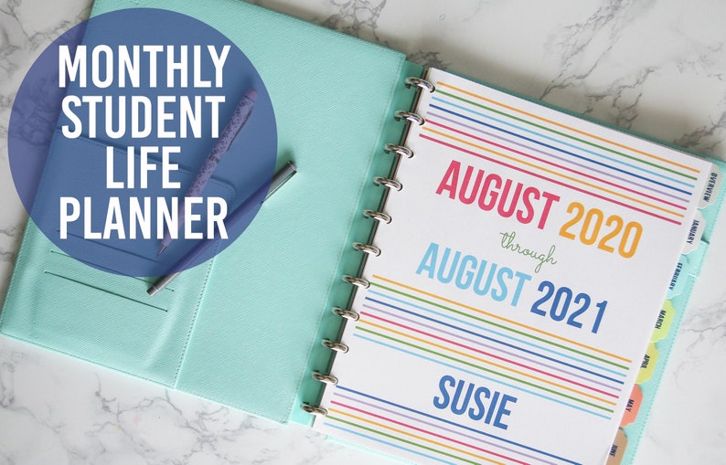 August 2020 to August 2021 Student Intentional Life Planner Monthly Student Planner Letter Size Printable PDF Instant Download image 1