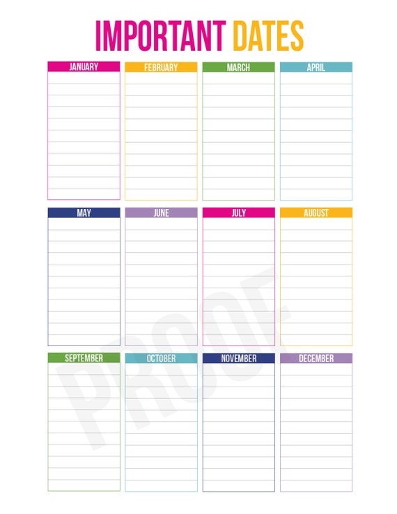 Important Dates on One Page Planner Pages Pick Your Pages Etsy Ireland