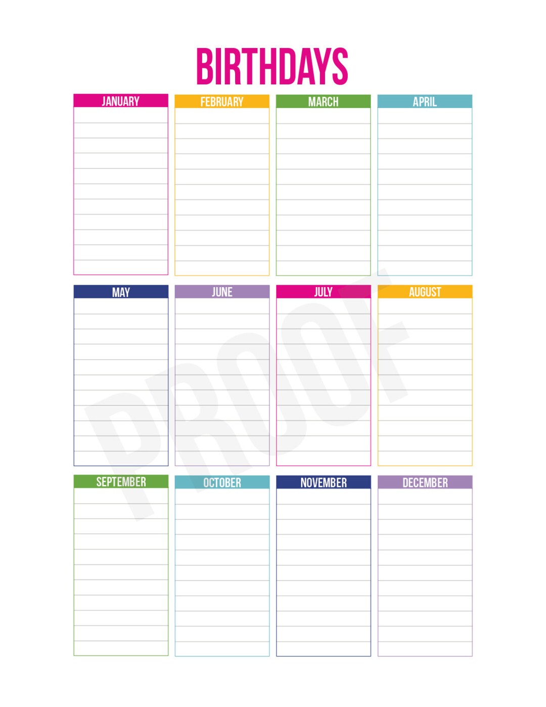 Birthdays on One Page Planner Pages Pick Your Pages Combine to ...