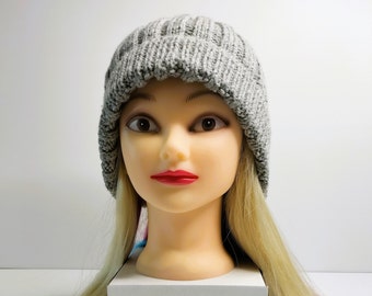 Grey Rib Adult Beanie - Hand Knitted Hat - Wool Beanie - Woollen Hat - Fisherman Beanie - Australian Made - Cold Protection -Handmade Beanie