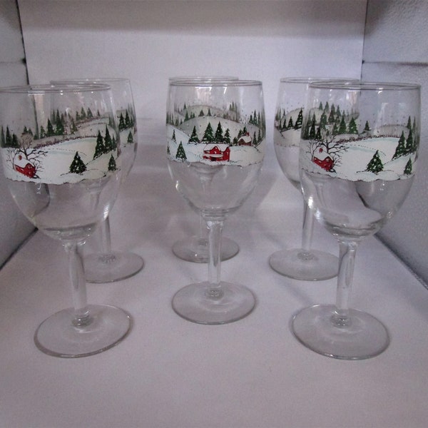 Libbey Glass Co. *-* WINTER VILLAGE *-* Water Goblet, Set of 6