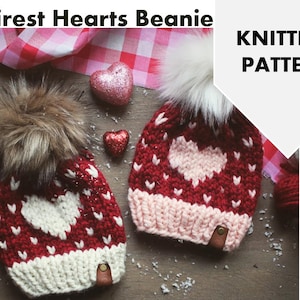 FAIREST HEARTS BEANIE Pattern Adult & 1-3 Child Only, Knit Valentines Day Hat Pattern, Knit Heart Hat Pattern, Knit Hat Pattern image 1