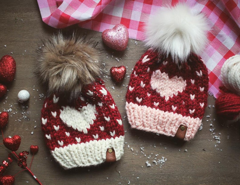 FAIREST HEARTS BEANIE Pattern Adult & 1-3 Child Only, Knit Valentines Day Hat Pattern, Knit Heart Hat Pattern, Knit Hat Pattern image 3