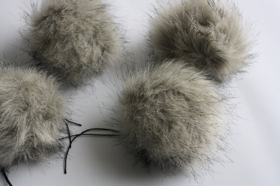 L Silver Fox Faux Fur Pom Pom Beanie Pom Poms Fur Poms Etsy