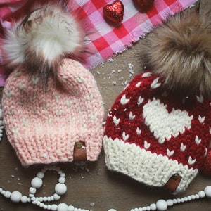 FAIREST HEARTS BEANIE Pattern Adult & 1-3 Child Only, Knit Valentines Day Hat Pattern, Knit Heart Hat Pattern, Knit Hat Pattern image 2