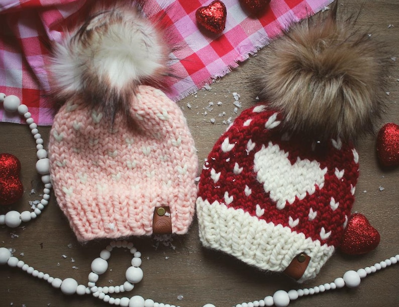 FAIREST HEARTS BEANIE Pattern Adult & 1-3 Child Only, Knit Valentines Day Hat Pattern, Knit Heart Hat Pattern, Knit Hat Pattern image 2