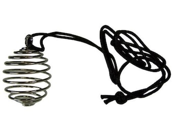 Silver Spiral Cage With Black Waxed Cord x 1. Healing Crystal Jewellery Accessory, Gemstone Necklace, Empty Cage For Beads